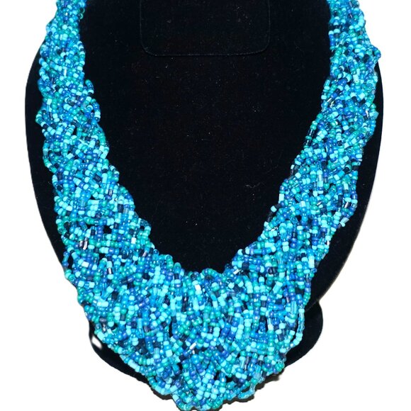 Faux Turquoise Beaded Bib Necklace - Picture 1 of 5